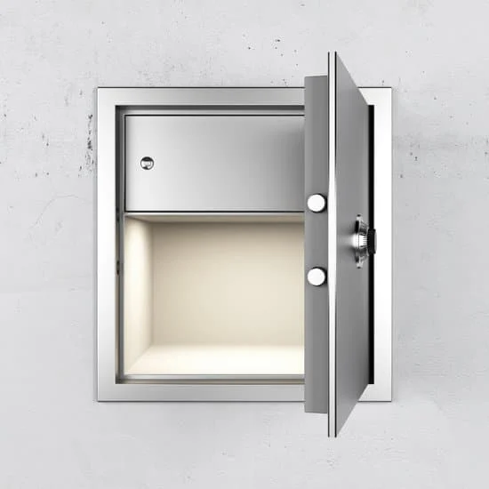 Metal safe in wall